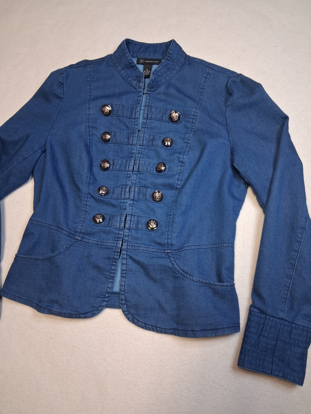 INC International Concepts Blue Military-Style Denim Jacket - Picture 2 of 8